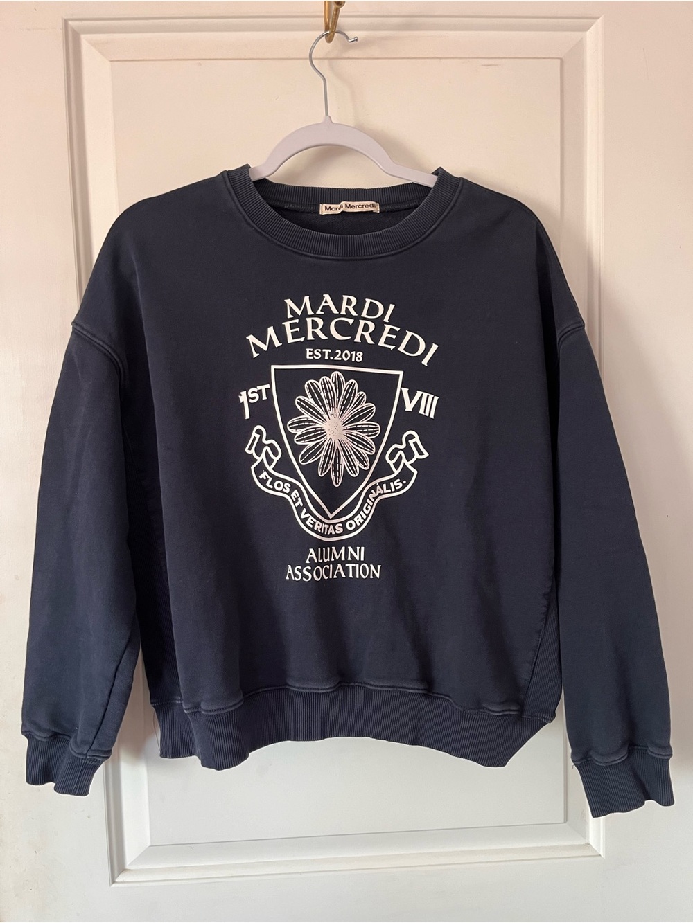 Mardi Mercredi Navy Floral Crest Graphic Crewneck Sweatshirt